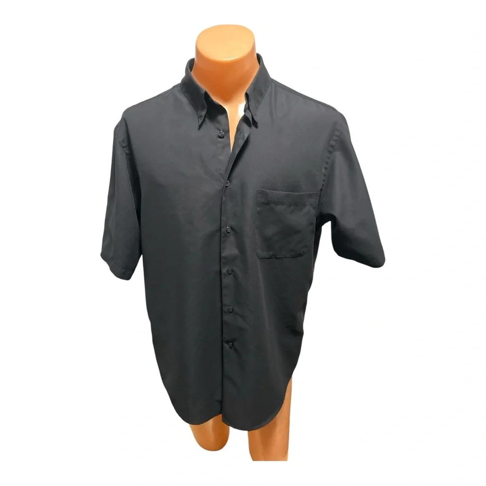 Murano Black Sueded Button Up Short Sleeve Shirt Casual Pocket Men’s Size Large.